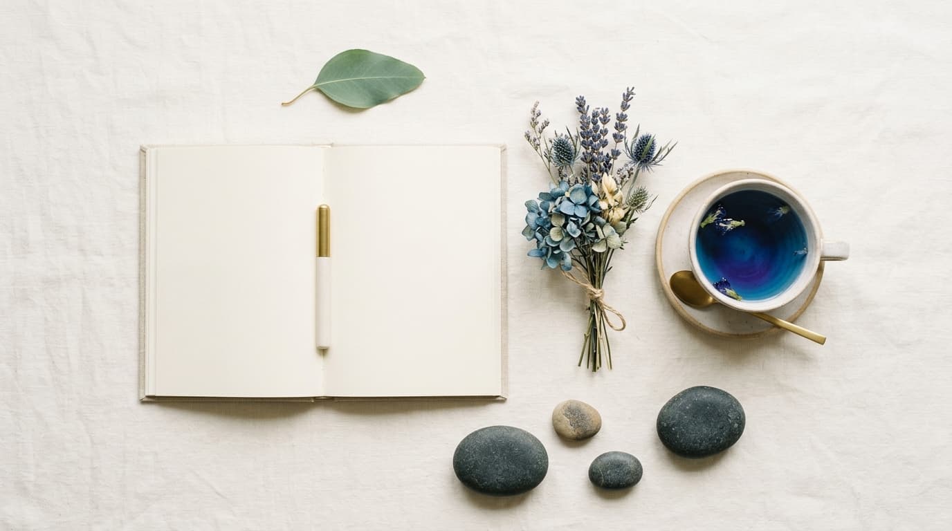 Mindful arrangement for brewing blue butterfly pea tea